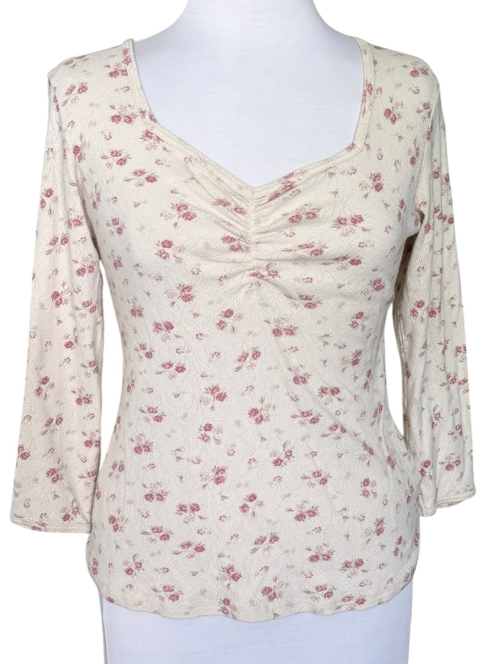 Rouje Ethan Top Ivory Cream Yellow Floral Paris Ruched V Neck Size 42 US 10